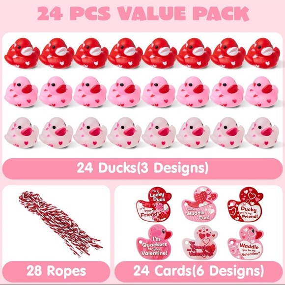 Valentine's NWT 24 Rubber Duckies Set - Picture 6 of 6